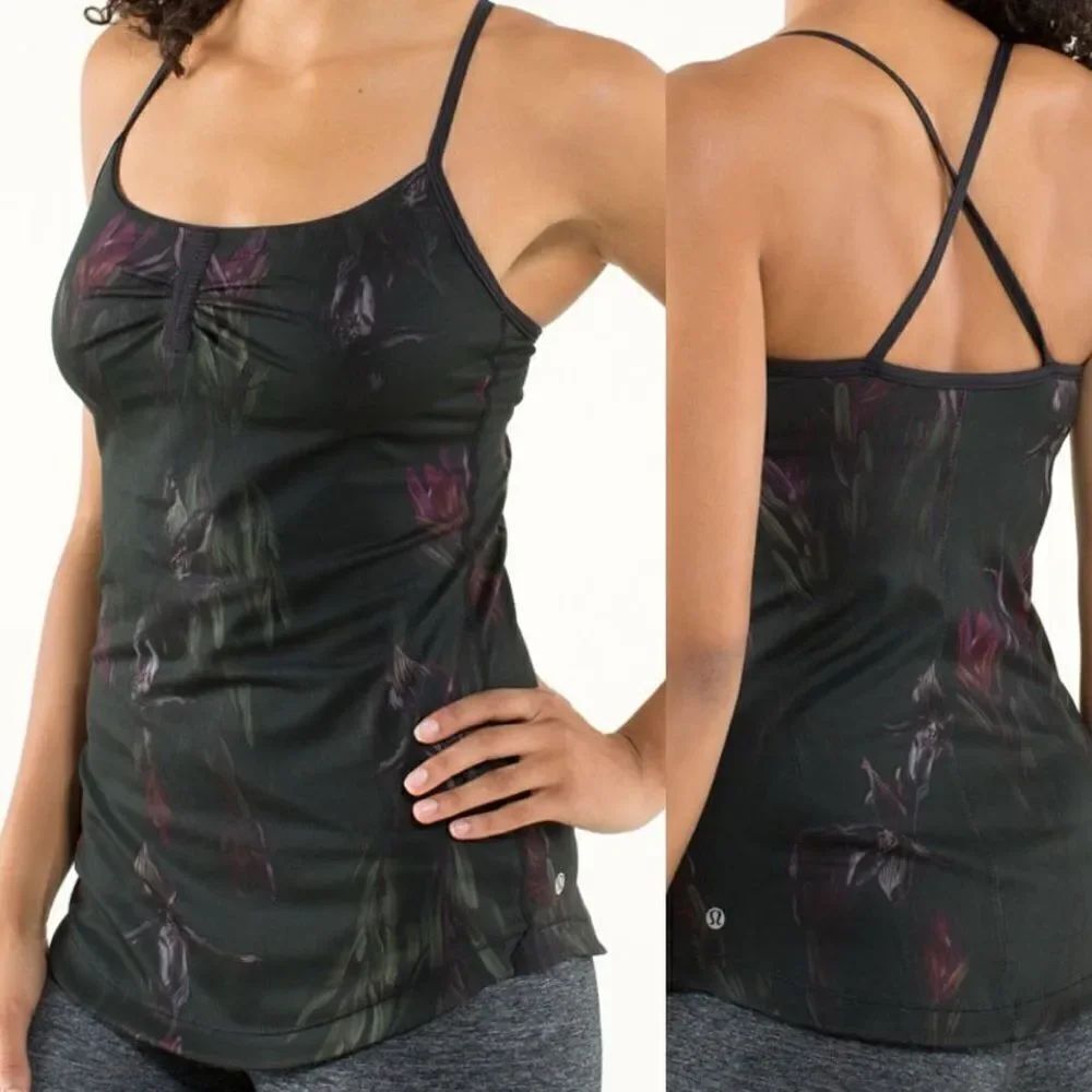 Lululemon Atma Tank Midnight Iris Multi Black floral print size 8/10